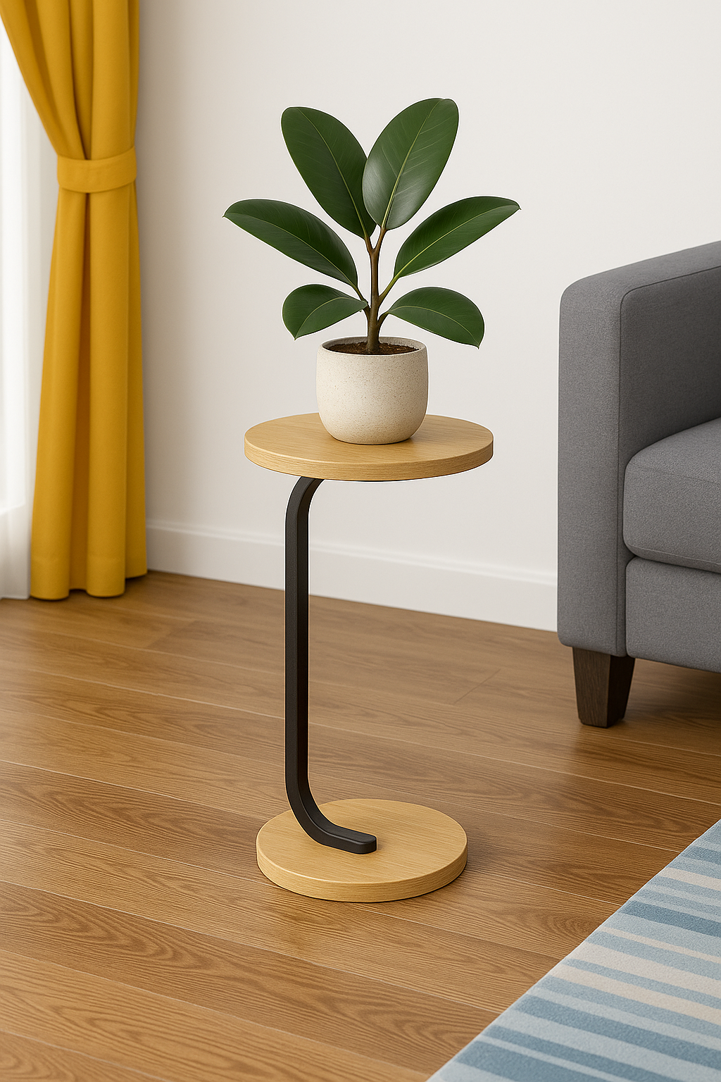 OWESCO Modern Black Metal Plant Stand / Side Table – Minimalist Accent Table for Living Room & Bedroom