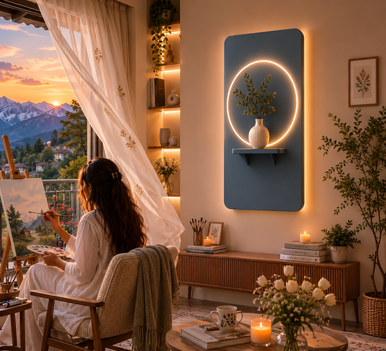 Dusty Blue LED Wall Art