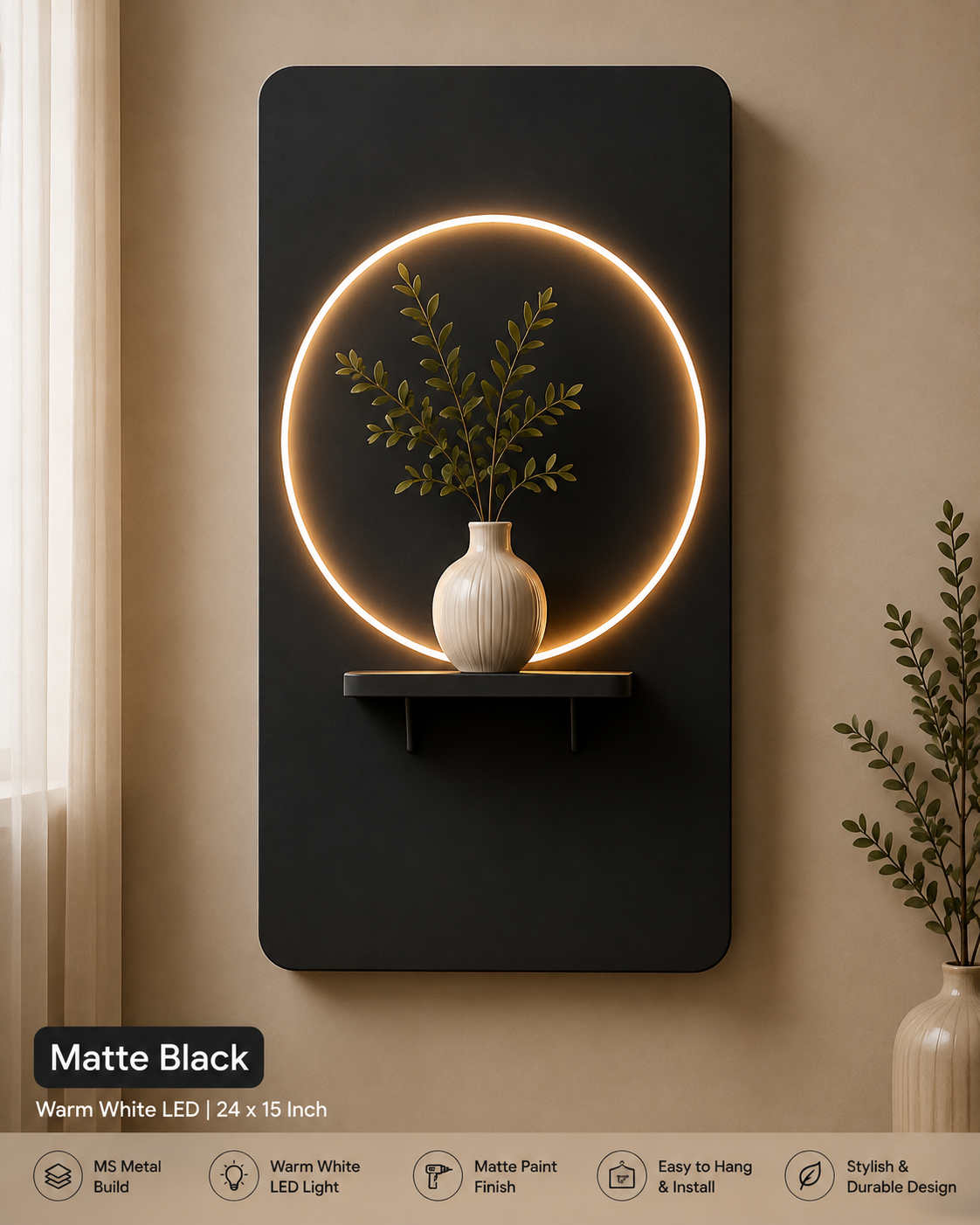 Black Circle Glow LED Wall Art