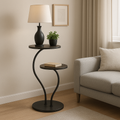 OWESCO Modern 2-Tier Metal Side Table with Curved Stand – Lamp & Accent Table for Living Room