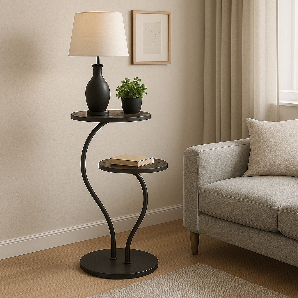 OWESCO Modern 2-Tier Metal Side Table with Curved Stand – Lamp & Accent Table for Living Room
