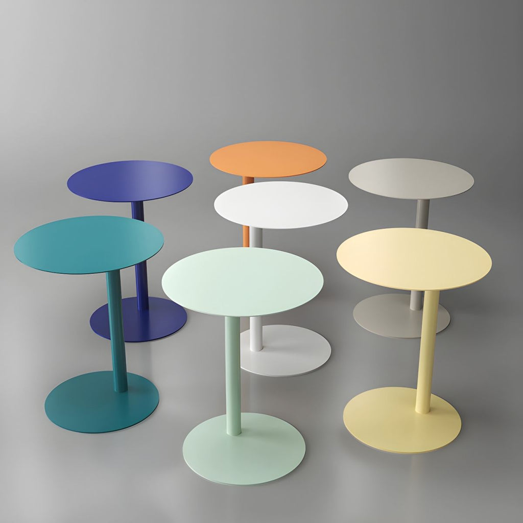 Nordic colorful round metal C-shaped side table with a sleek Scandinavian design