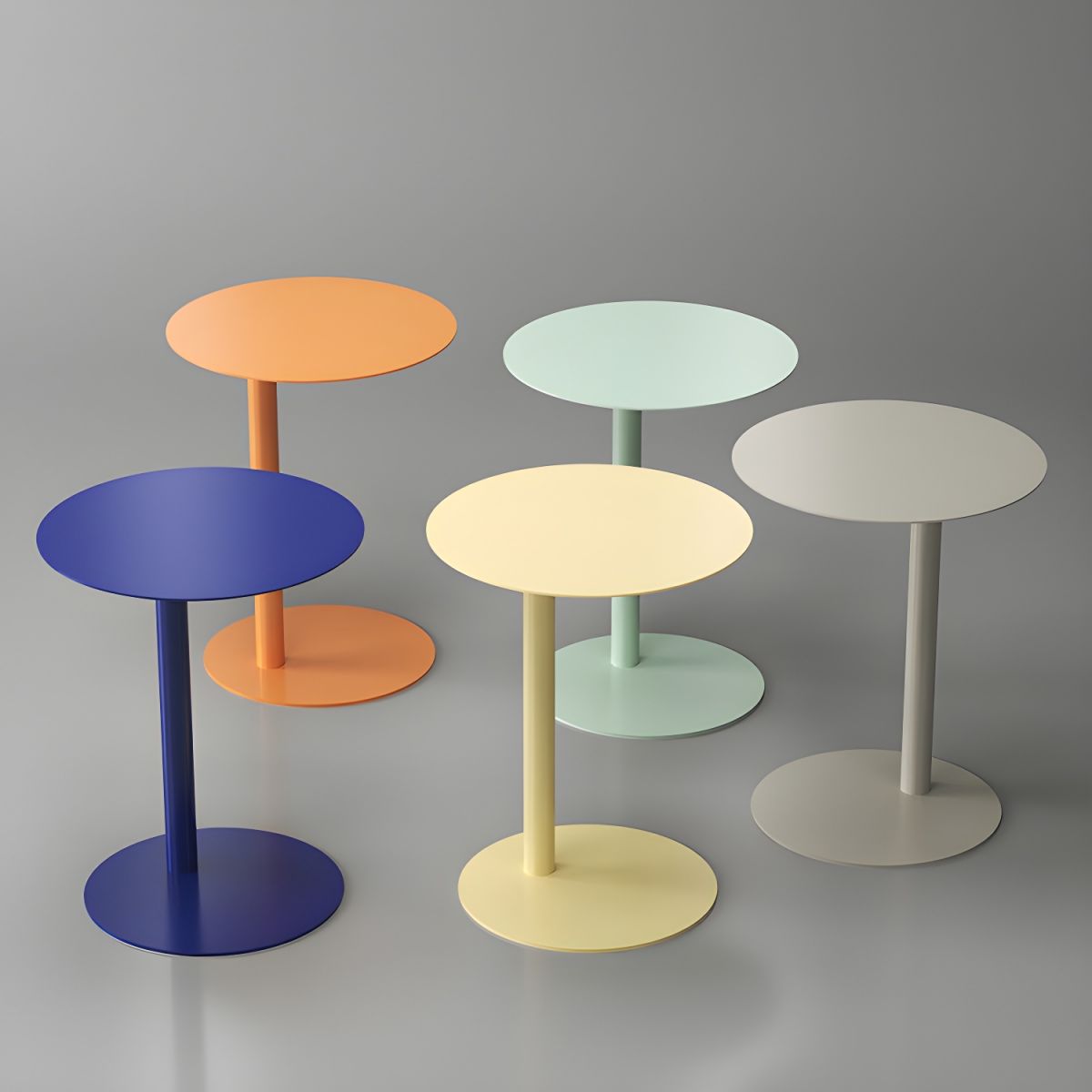 Nordic colorful round metal C-shaped side table with a sleek Scandinavian design
