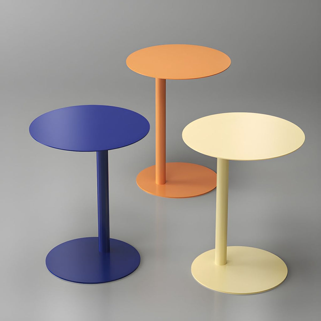 Nordic colorful round metal C-shaped side table with a sleek Scandinavian design