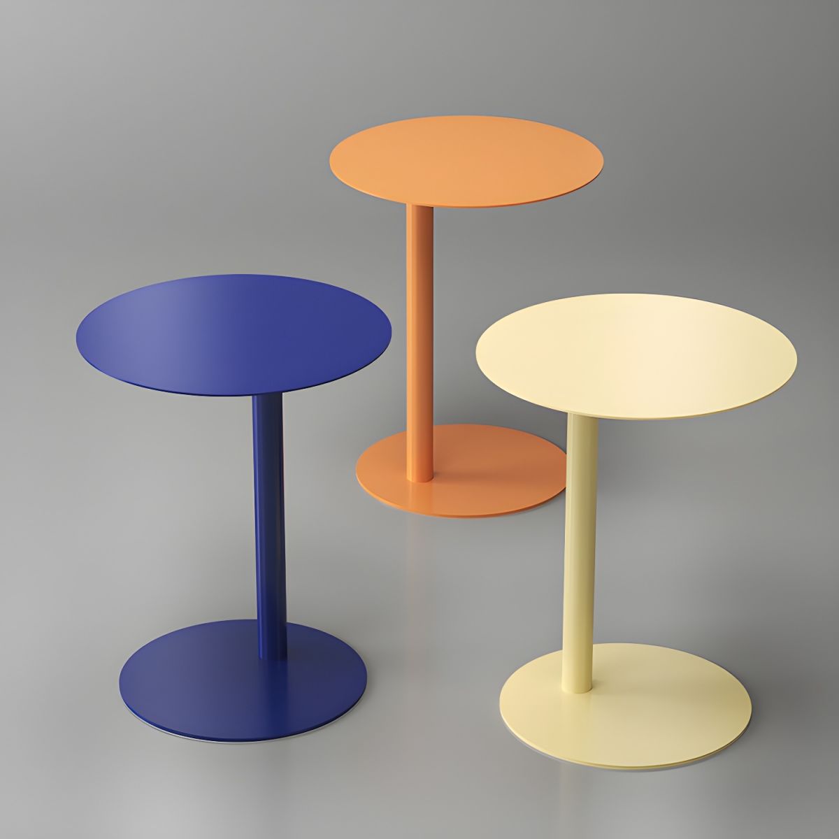 Nordic colorful round metal C-shaped side table with a sleek Scandinavian design