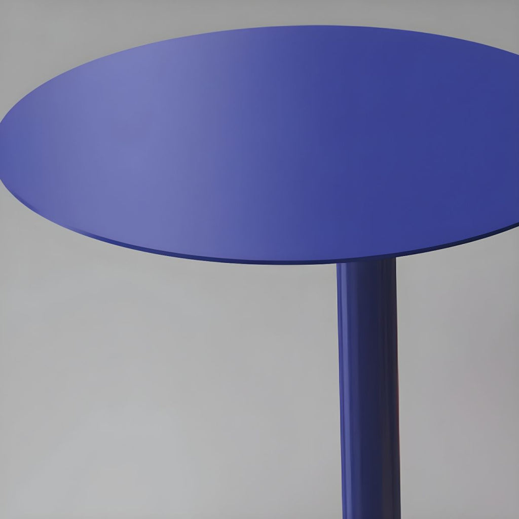 Nordic colorful round metal C-shaped side table with a sleek Scandinavian design