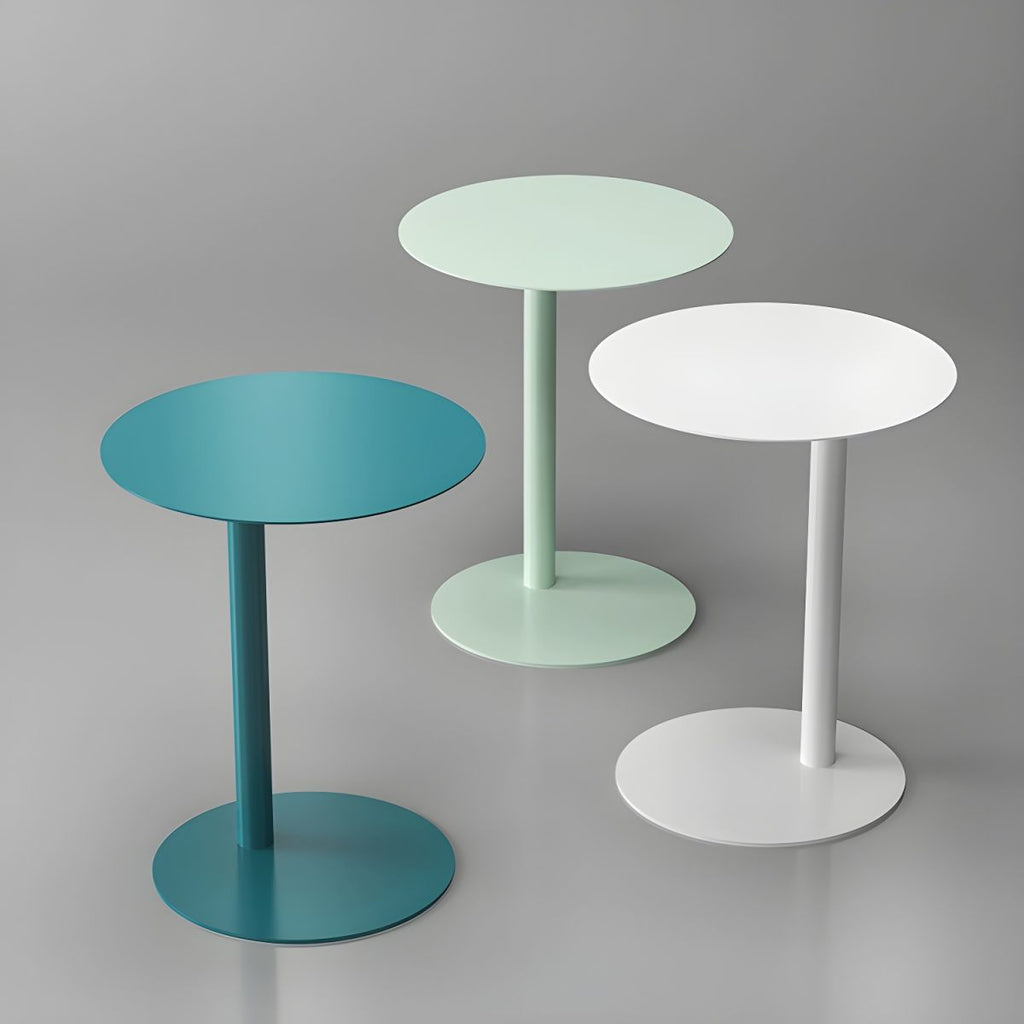 Nordic colorful round metal C-shaped side table with a sleek Scandinavian design