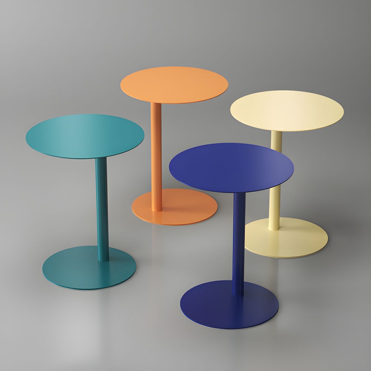Nordic colorful round metal C-shaped side table with a sleek Scandinavian design