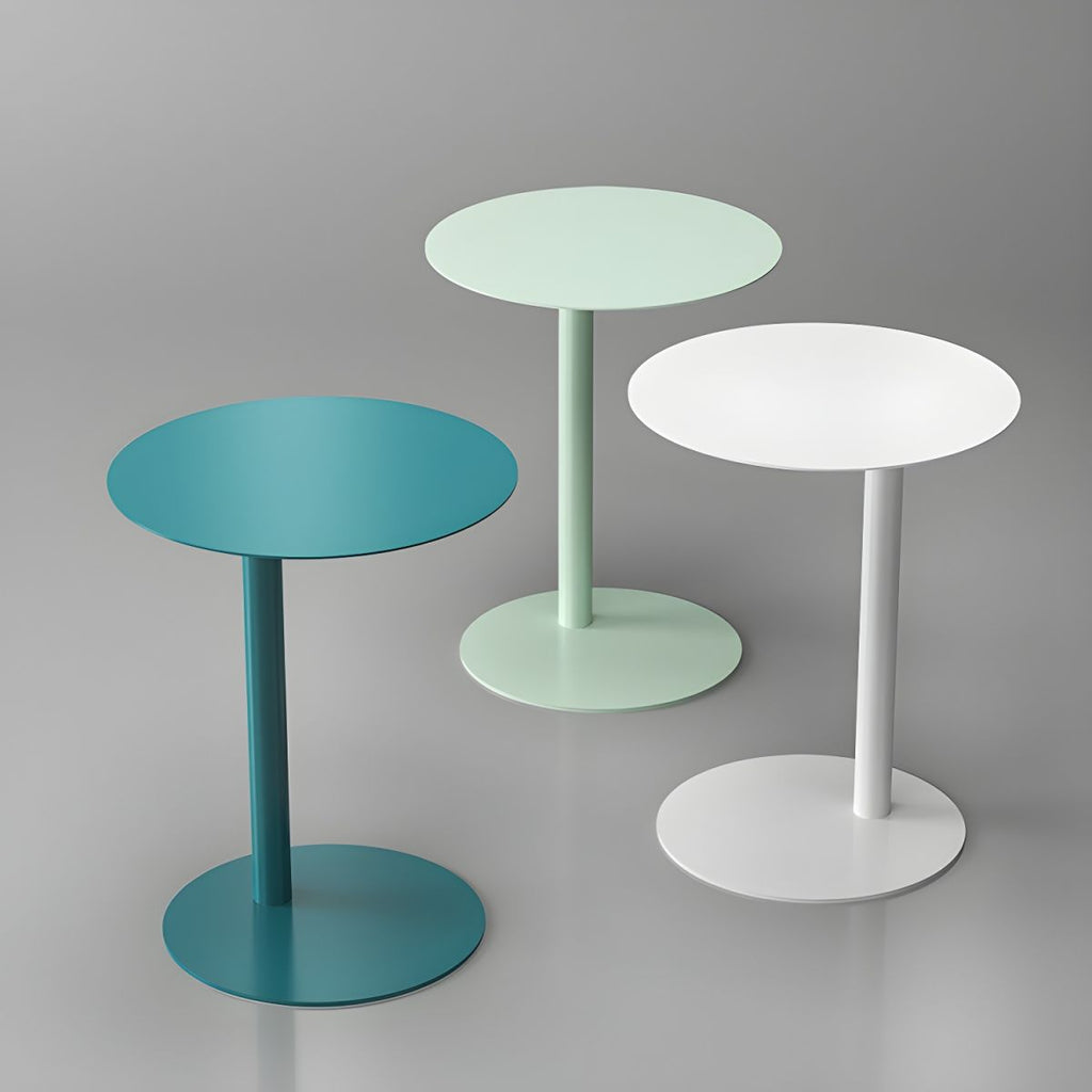 Nordic colorful round metal C-shaped side table with a sleek Scandinavian design