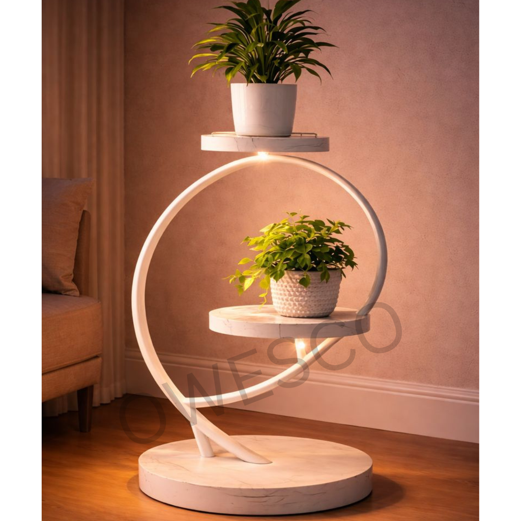 OWESCO Modern Curved 2-Tier Plant Stand – Sculptural Indoor Plant & Décor FT13