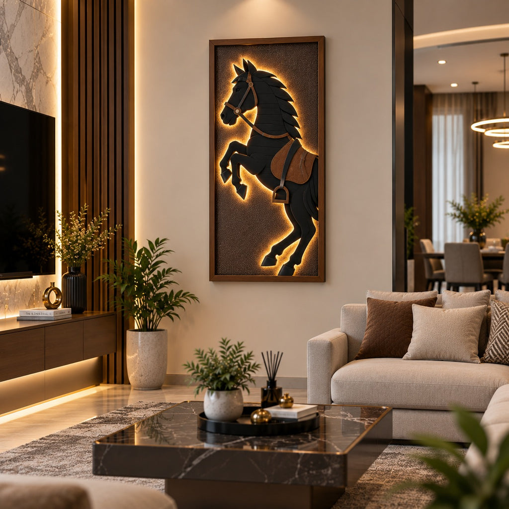 Black Horse LED Wall Art – Premium 3D Horse Wall Decor