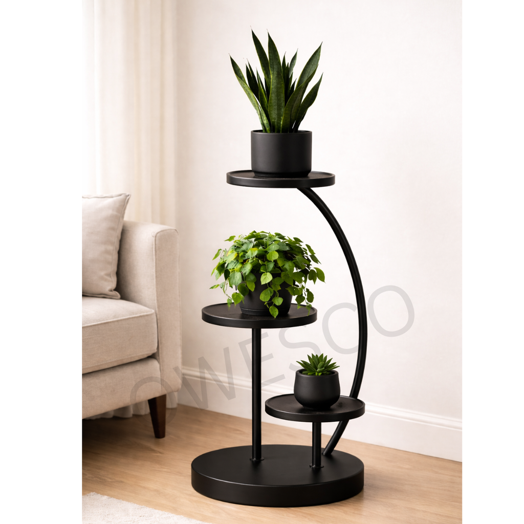 Modern Curved Tier Plant Stand – FT1 ( BLACK )