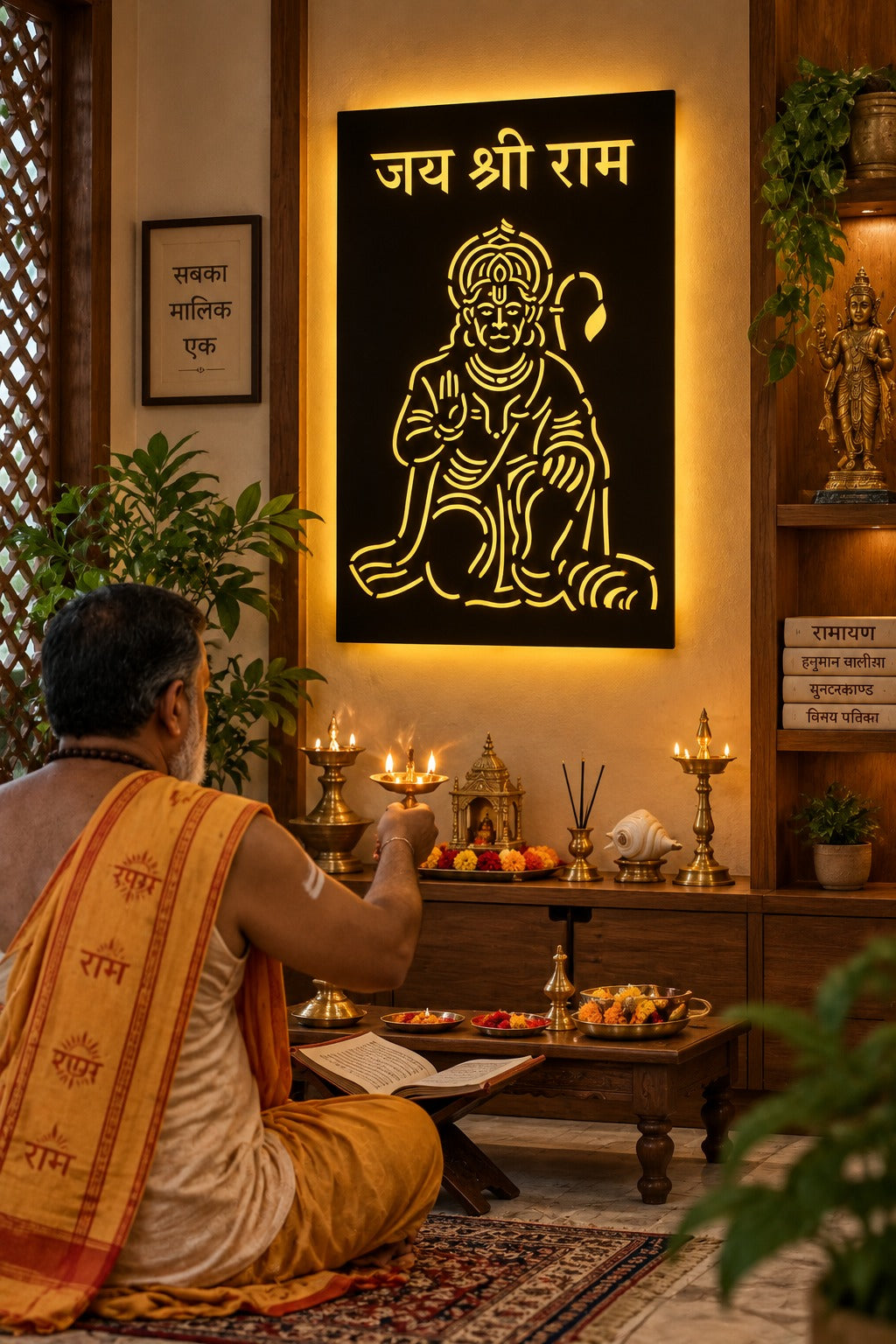 Jai Shri Ram LED Wall Art – Divine Hanuman Ji Backlit Wall Panel