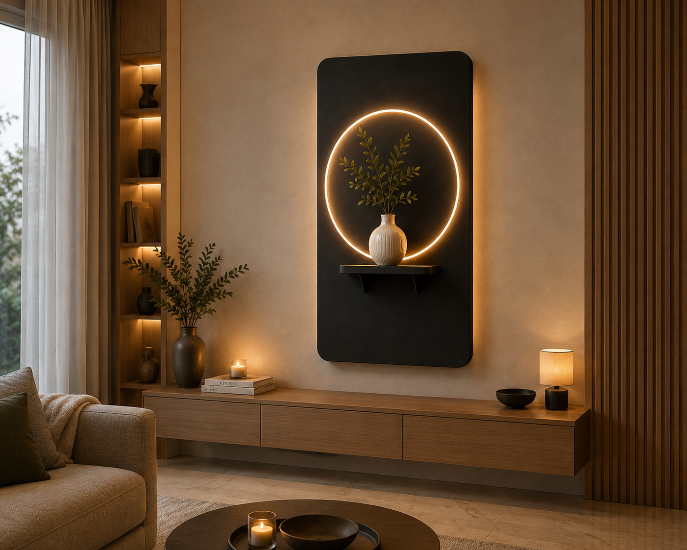 Black Circle Glow LED Wall Art