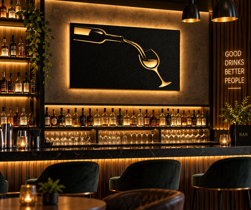 Golden Wine Glass Wall Art