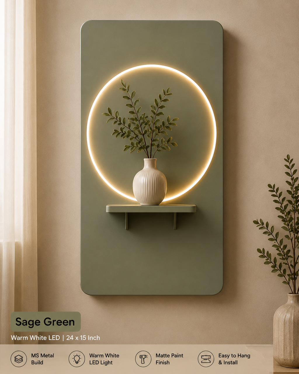 Sage Green Circle Glow LED Wall Art