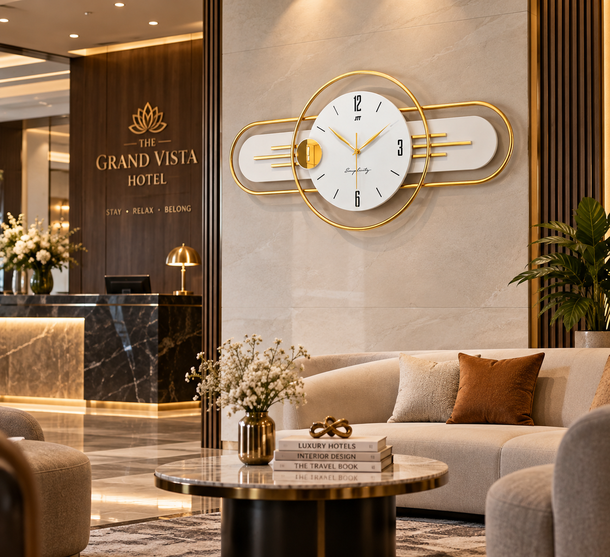 Elegant White & Gold Designer Wall Clock