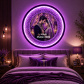 Personalized Purple LED Photo Frame Wall Lamp | Custom Couple Wall Light