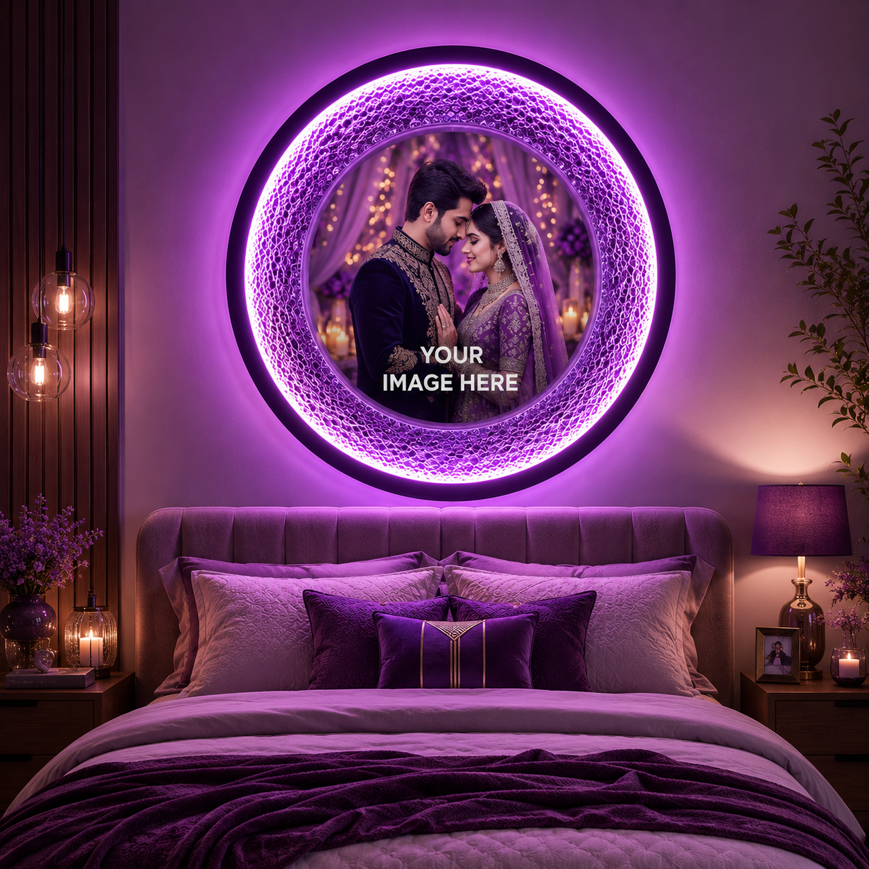 Personalized Purple LED Photo Frame Wall Lamp | Custom Couple Wall Light