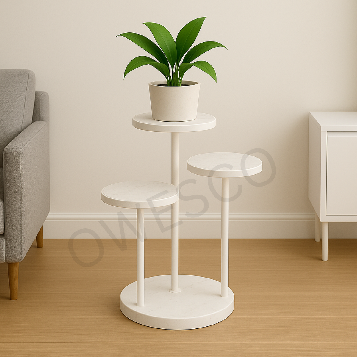 OWESCO Modern 3-Tier White Metal Plant Stand FT8 (WHITE)