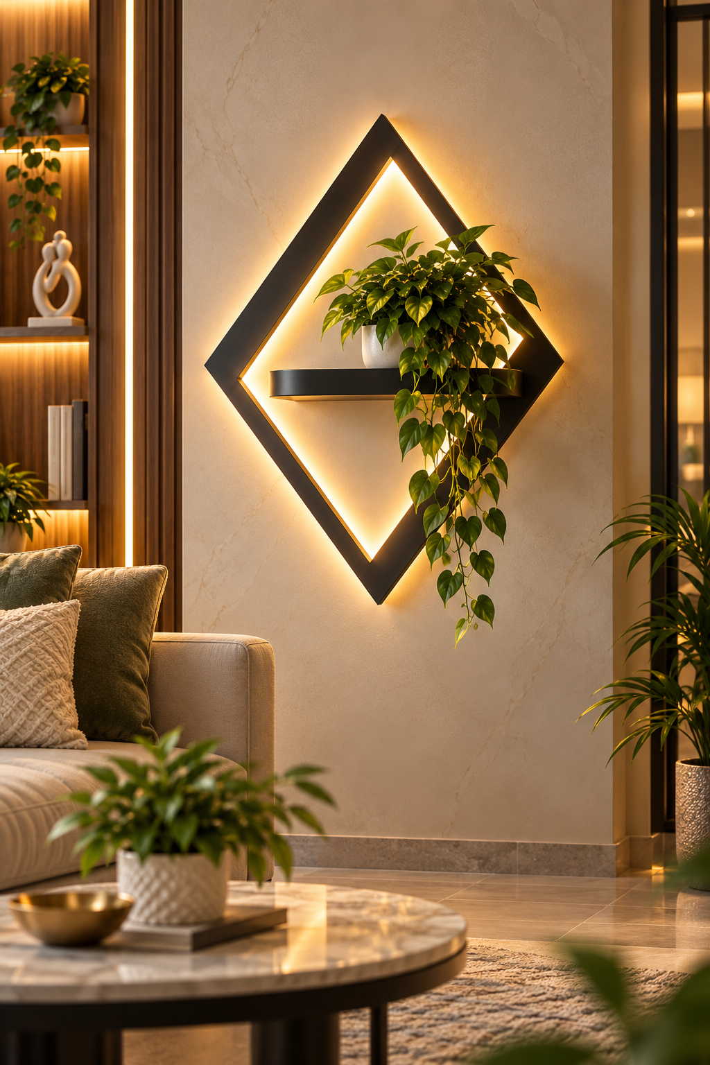 Modern LED Wall Art with Plant Shelf
