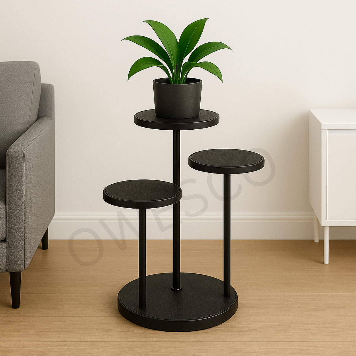 OWESCO Modern 3-Tier Black Metal Plant Stand FT8 (BLACK)