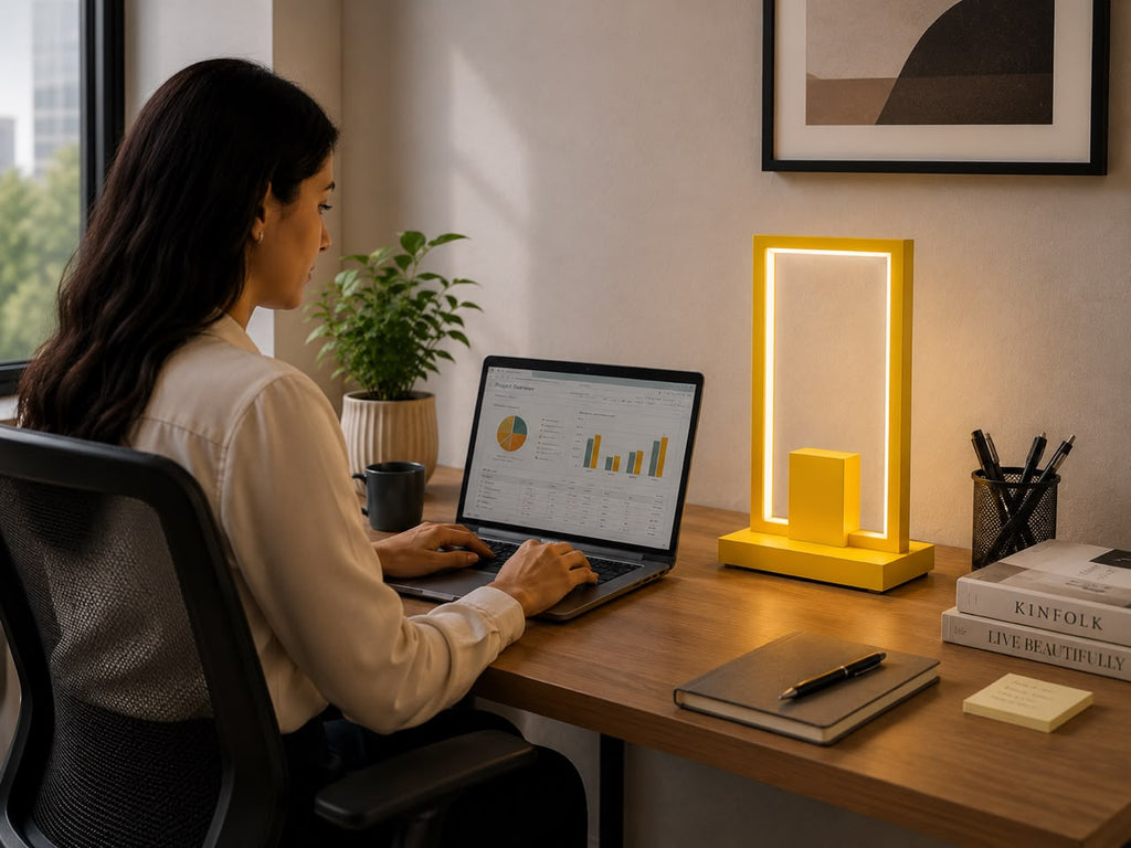 Modern Geometric LED Table Lamp – Premium Yellow Metal Desk Lamp for Home & Office
