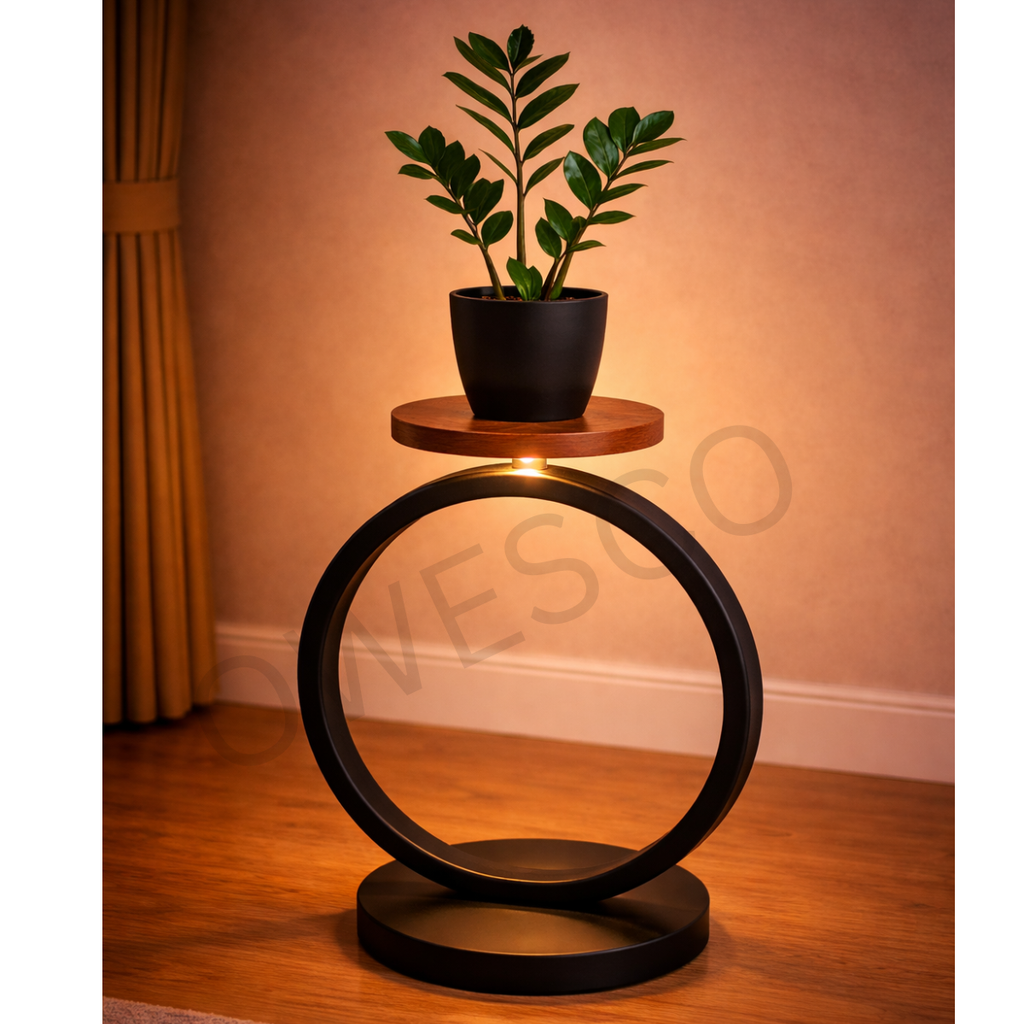 OWESCO Modern Circular Metal Plant Stand – Designer Single-Pot FT5