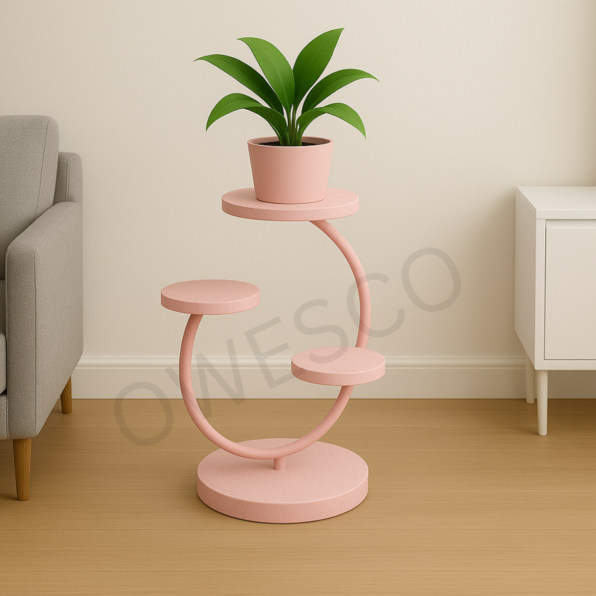 OWESCO Modern 3-Tier Curved Metal Plant Stand FT14 (PINK)