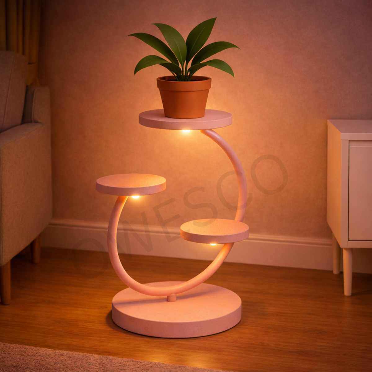 OWESCO Modern 3-Tier Curved Metal Plant Stand FT14 (PINK)