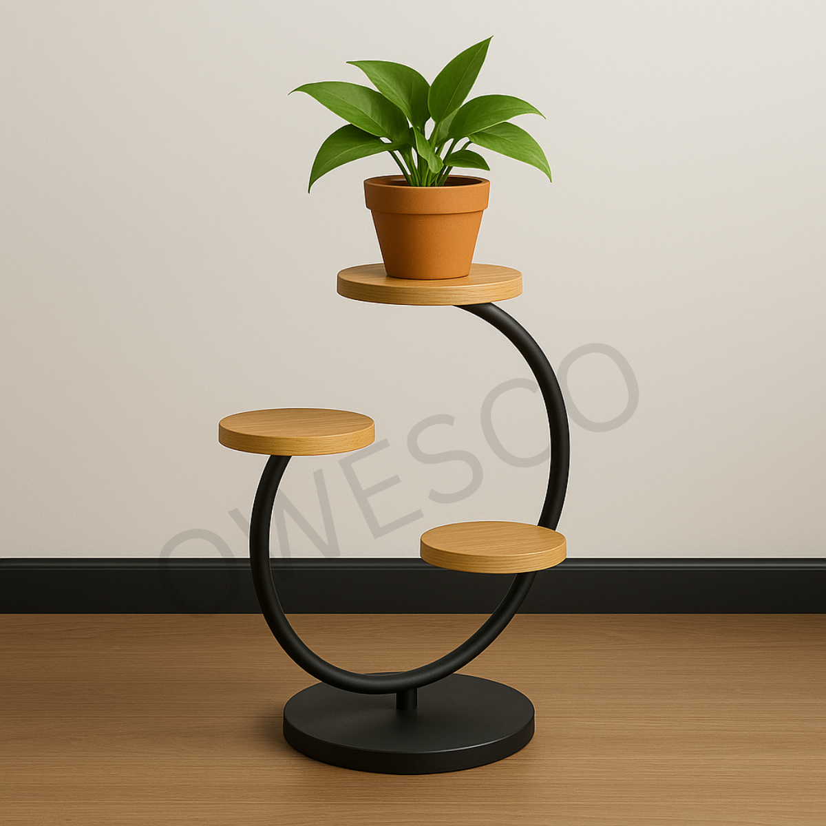 OWESCO Modern 3-Tier Curved Metal Plant Stand FT14 (BLACK)