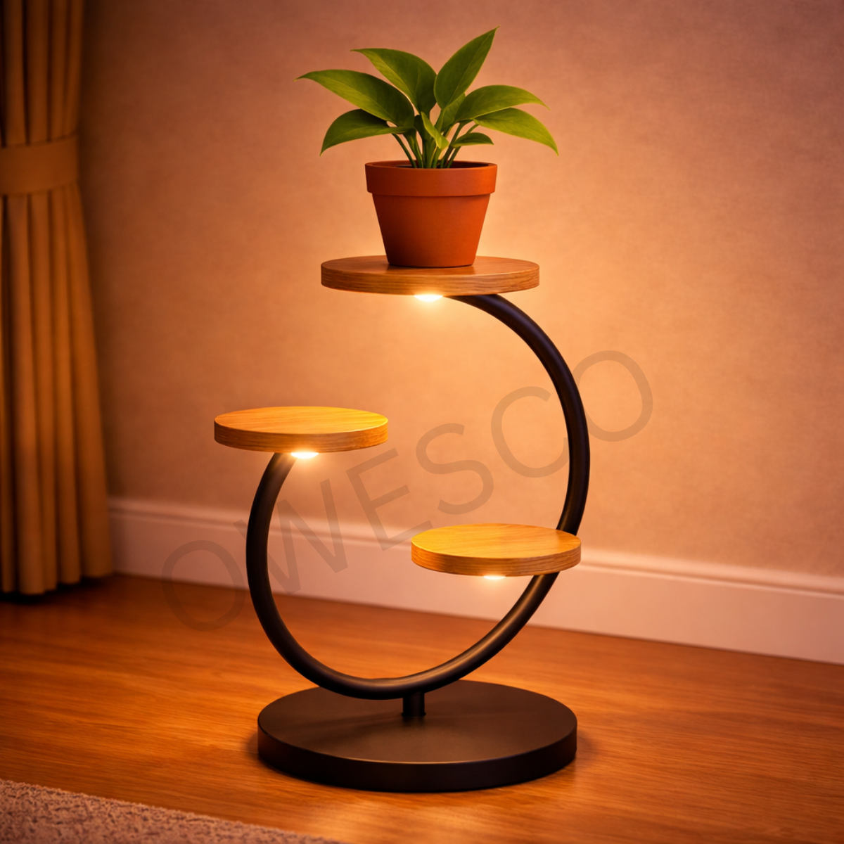 OWESCO Modern 3-Tier Curved Metal Plant Stand FT14 (BLACK)