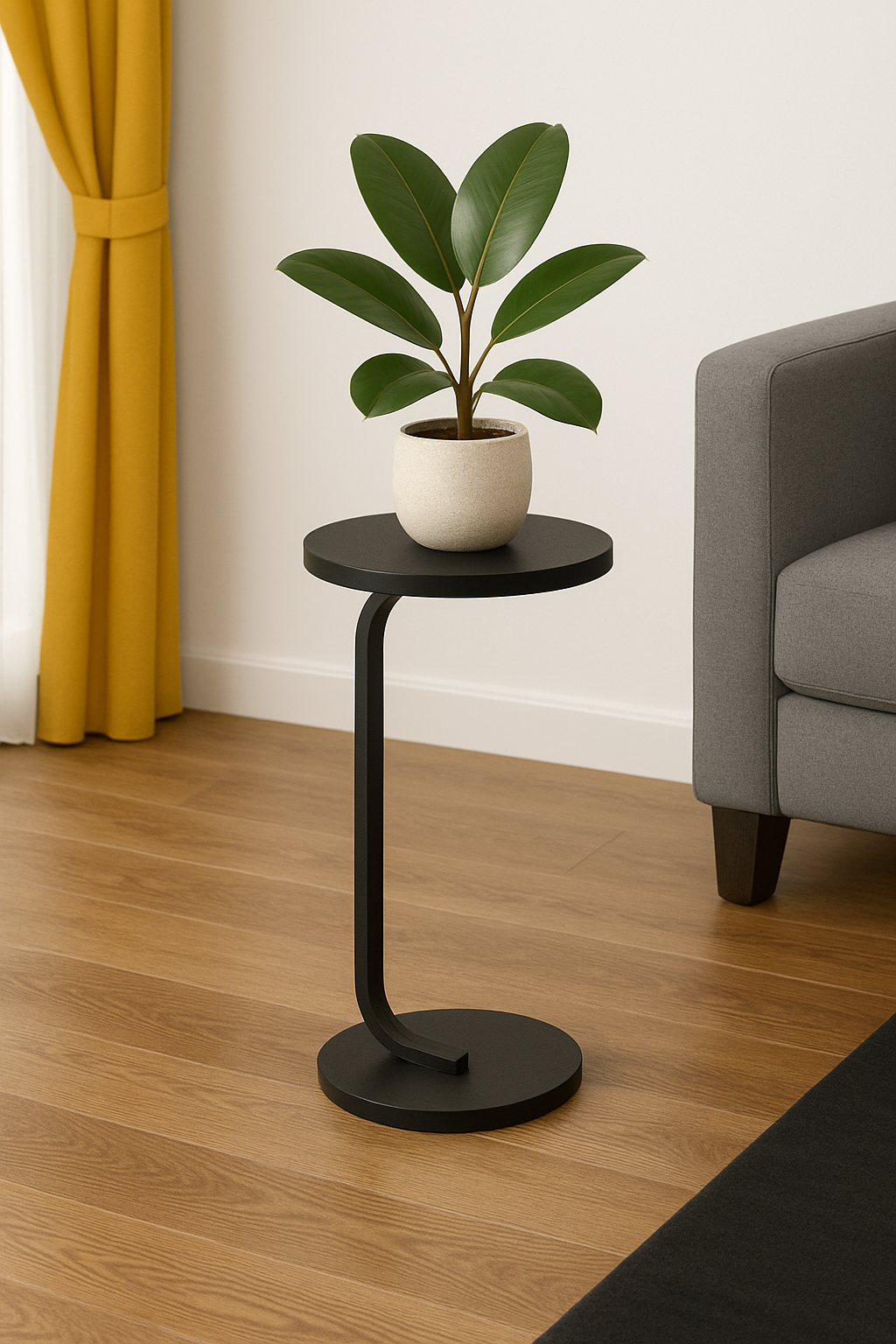 OWESCO Modern Black Metal Plant Stand / Side Table – Minimalist Accent Table for Living Room & Bedroom