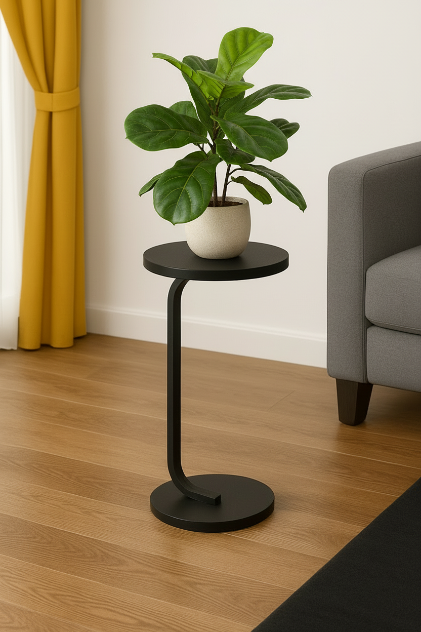 OWESCO Modern Black Metal Plant Stand / Side Table – Minimalist Accent Table for Living Room & Bedroom