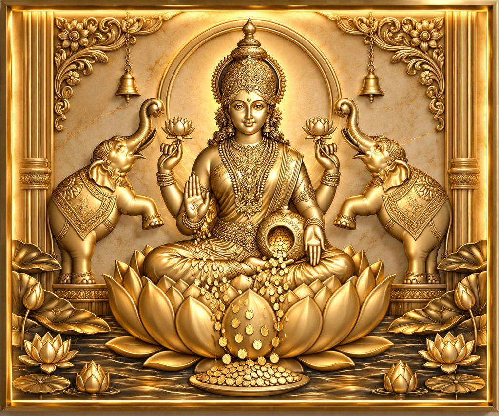 Divine Goddess Lakshmi 3D Golden Wall Art with LED Backlight
