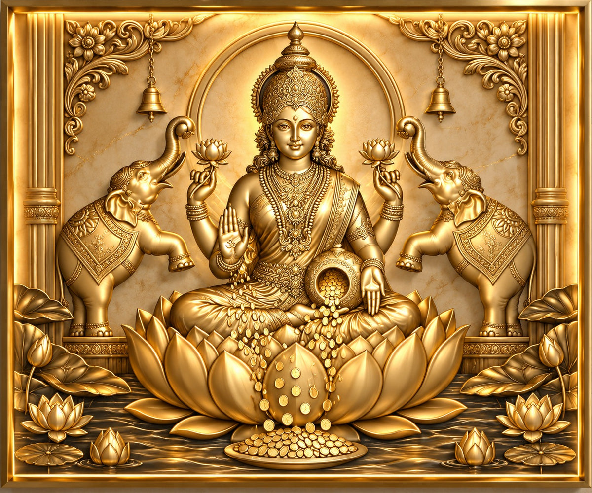 Divine Goddess Lakshmi 3D Golden Wall Art with LED Backlight