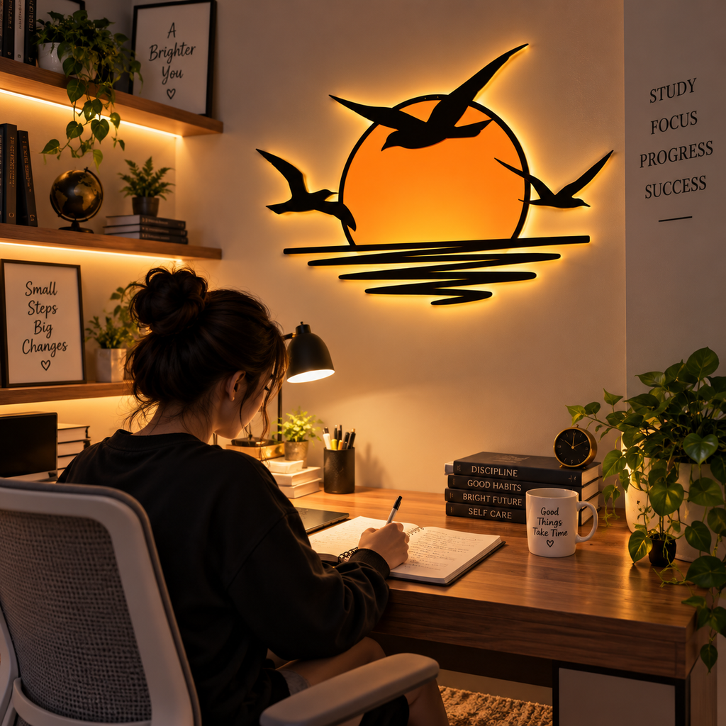 🌅 Sunset Birds Backlit Wall Art