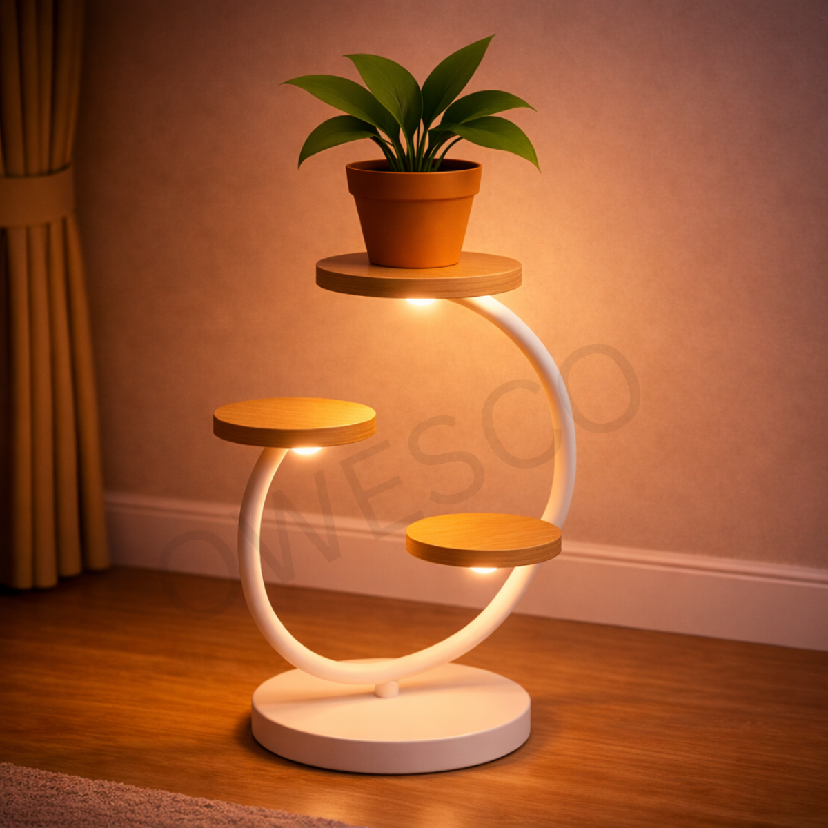 OWESCO Modern 3-Tier Curved Metal Plant Stand FT14 (WHITE)