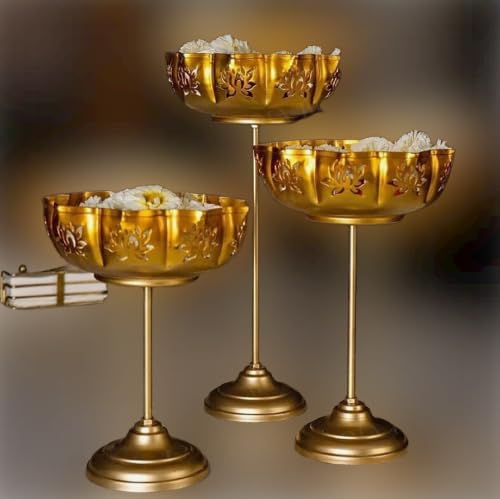 Urli Bowl Stand for Home Decor (Pack of 3- Gold)