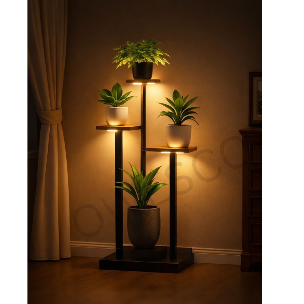 Multi-Tier Modern Wooden & Metal Plant Stand | Indoor Floor Plant Holder FT12