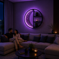 Modern Crescent Moon LED Wall Shelf with Purple Ambient Light