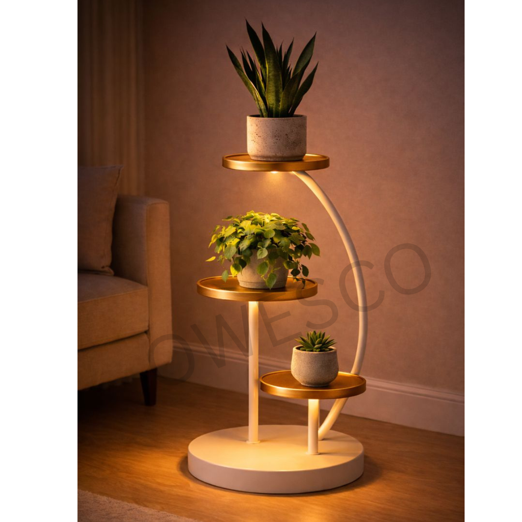 Modern Curved Tier Plant Stand – FT1 (White & Golden)