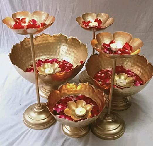 Taj Bowl Urli Candle Stand with Floating Diya | Urli for Home Decor and Festival Decor