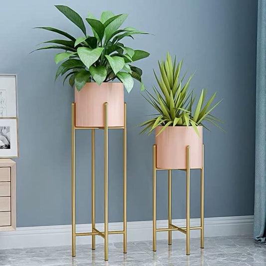 Modern Metal Floor Flower Stands Planter Stand with Planter Pot -Set of 2) 02