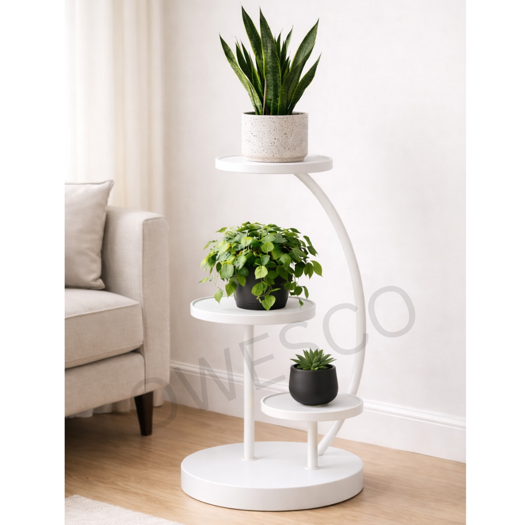 Modern Curved Tier Plant Stand – White FT1 ( WHITE )