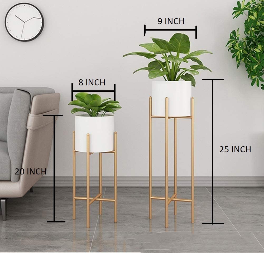 Modern Metal Floor Flower Stands Planter Stand with Planter Pot -Set of 2)