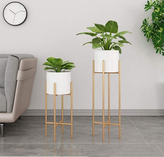 Modern Metal Floor Flower Stands Planter Stand with Planter Pot -Set of 2)