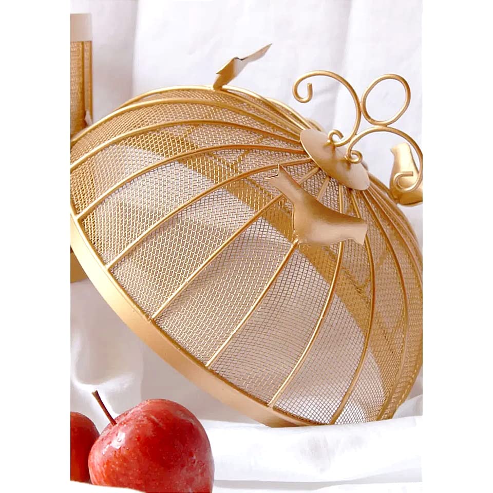 Bulbul Fruit Basket with mesh (Jaali), Ideal for Storing Fruits, Vegetables, Daily use | Insect Proof | 10x10x13 Inches (Golden)