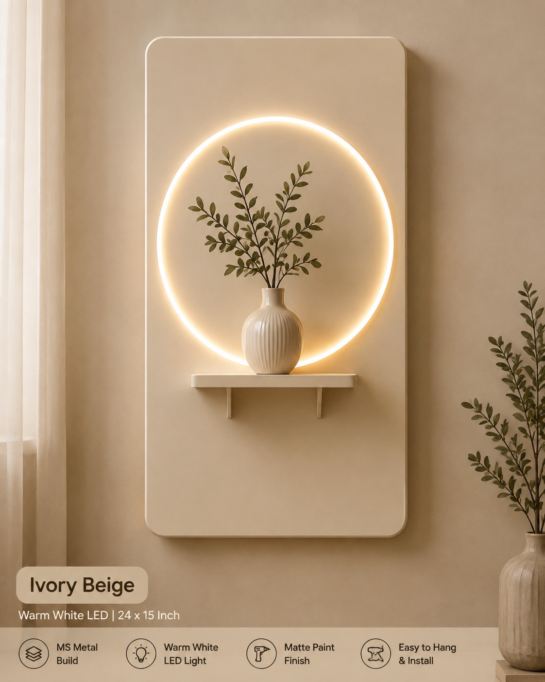 Sage Green Circle Glow LED Wall Art