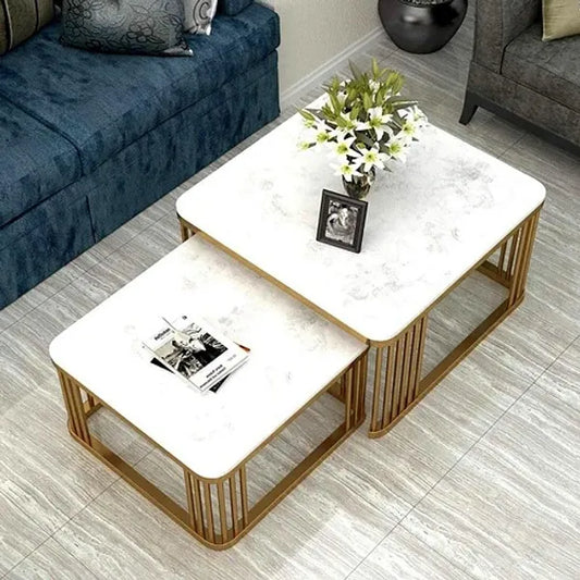 White Coffee Table With  Wooden Top Set of 2